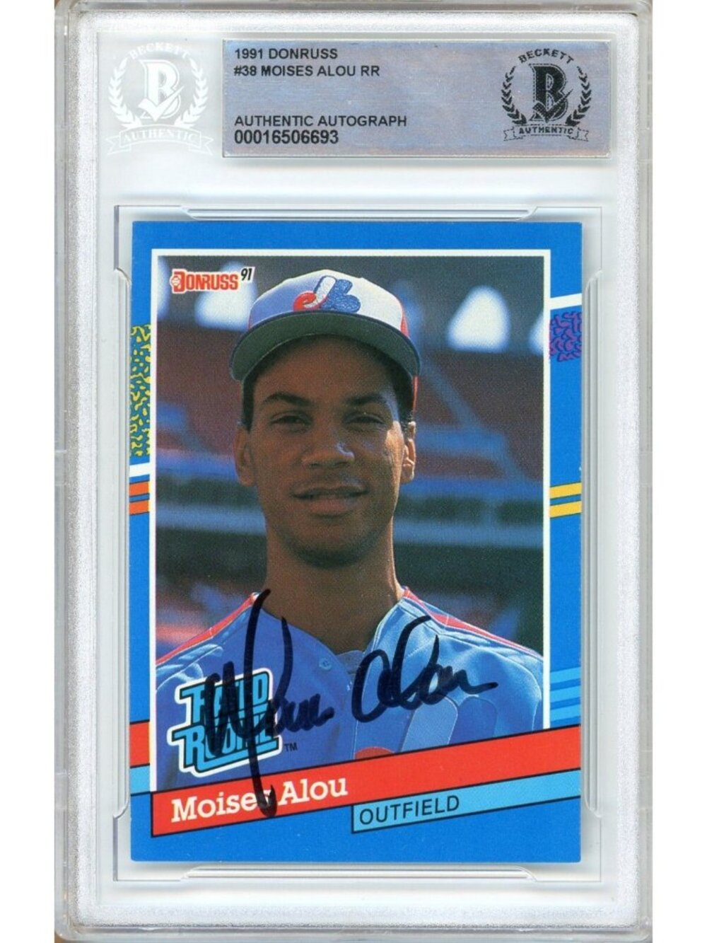 Moises Alou Signed 1991 Donruss Rated Rookie #38 Montreal Expos BAS Slabbed Auto